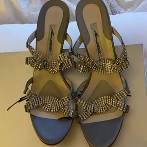 BRIAN ATWOOD jeweled grey satin heels 10 10.5 11 41 absolutely gorgeous